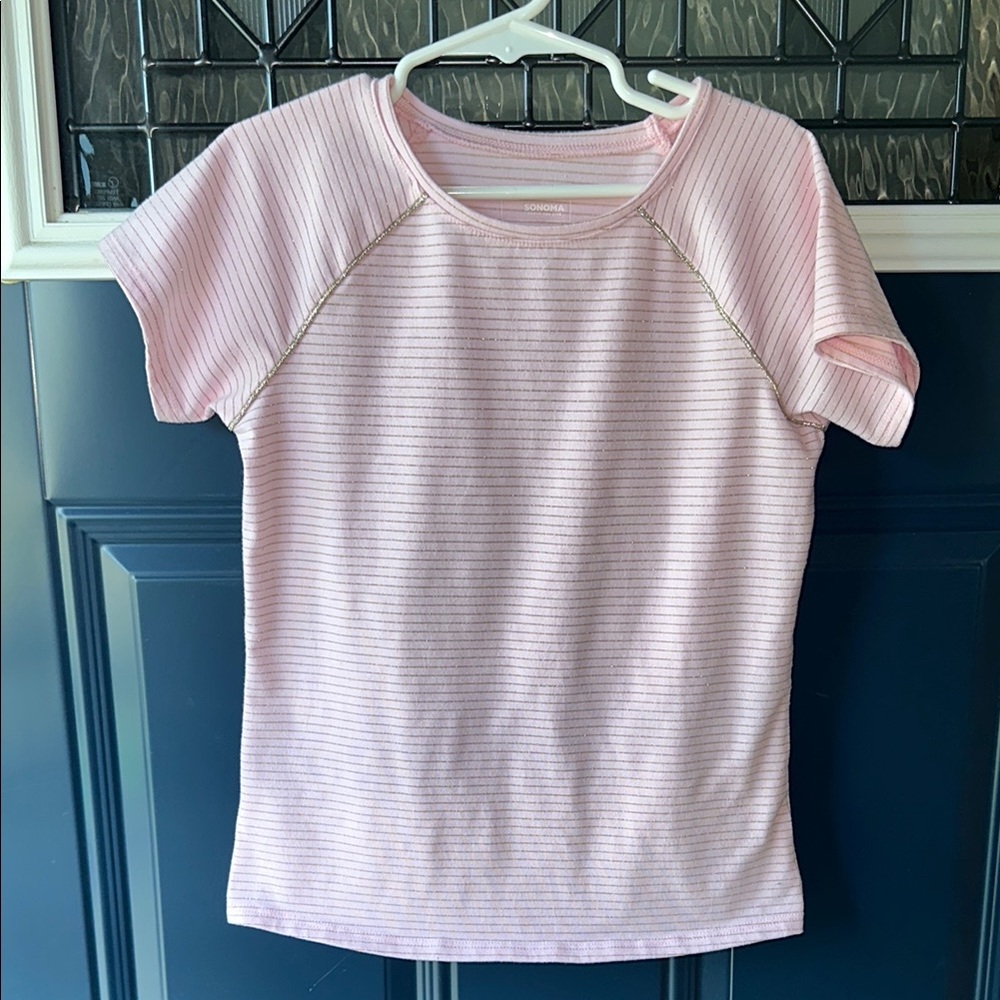 Pink Striped Short Sleeve Top